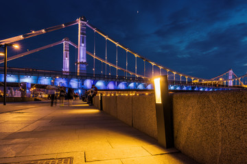 Sunset view of Krymsky Bridge (Crimean Bridge) in Moscow, Russia.