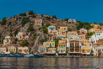 Naklejka premium Symi Island harbour view in Greece