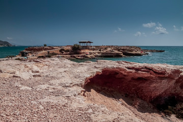 view of the illeta dels banyets in wich they are archeological remains of a fish farm of the roman era in the coastal municipality of el campello