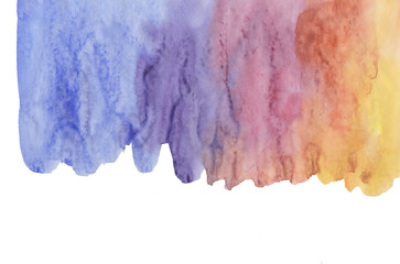 abstract watercolor brush strokes isolated on white, creative illustration, artistic color palette, grunge smear, blue, red purple pink gold, fashion background