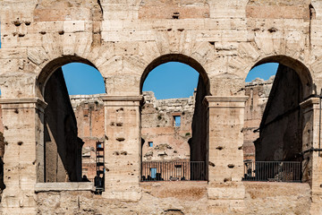 Closeup of arches in the Colosseum, Rome, Italy