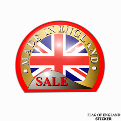 Obraz premium Made in England sticker. Bright sticker with flag of England. Happy England day sticker. Bright button sale. Illustration with flag.