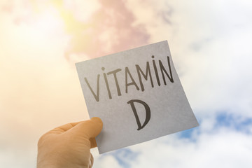 Plate with the inscription vitamin D on the background of nature