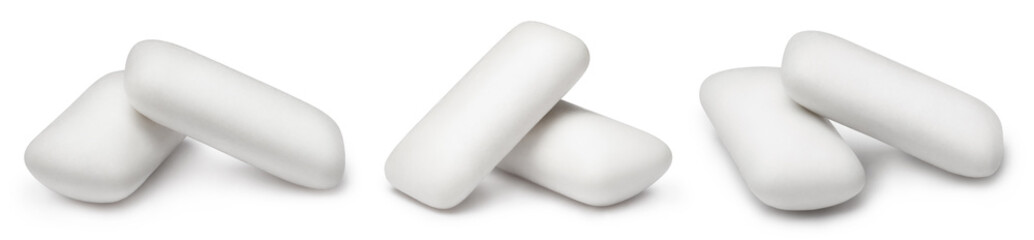 Set of chewing gum pieces, isolated on white background