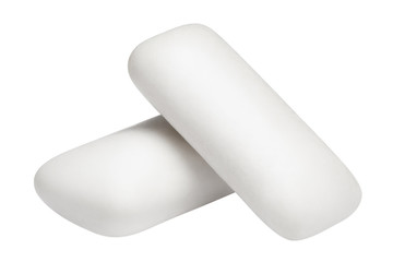 Two chewing gum pieces, isolated on white background