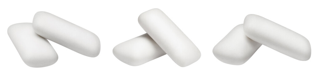 Set of chewing gum pieces, isolated on white background