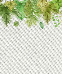 Green Leaf Border on Top of Canvas Surface. Botanical Illustration Decorated with Green Summer Foliage.