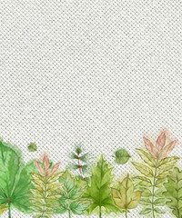 Green Leaf Border on Bottom of Canvas Surface. Botanical Illustration Decorated with Green Summer Foliage.