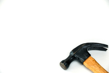 Wooden handle hammer on white background