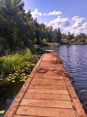 wooden bridge over lake