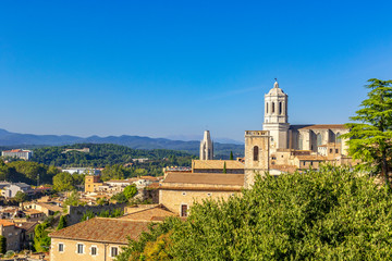 Fototapeta na wymiar Girona Cathedral, aerial view of Girona city