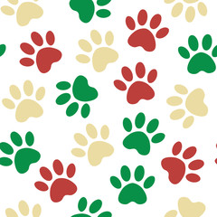Paw print seamless. Vector illustration animal paw track pattern. backdrop with silhouettes of cat or dog footprint.