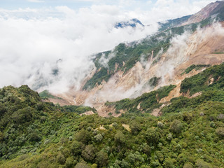 Beautiful aerial view of the Irazú Volcano with a perspective of the antennas 