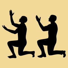 Silhouette of a man turned to God with prayer and worship.