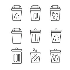 Set of various trash can icon with line design suitable for minimalist graphic design