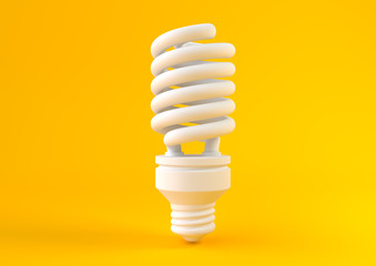 Energy saving fluorescent lightbulb isolated on pastel yellow background. Minimal crative concept. 3D rendering illustration