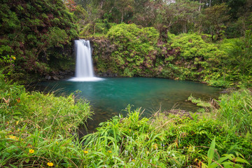 Long expo shot of Puaa Kaa Falls at mile 22 along Road to Hana, Maui, Hawaii, USA