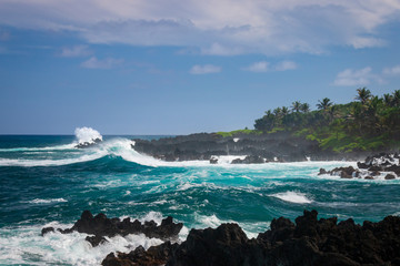 Black Coastline at Waianapanapa State Park, Maui, Hawaii, USA