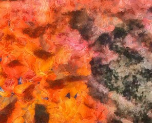 Detailed close-up grunge clouds abstract background. Dry brush strokes hand drawn oil painting on canvas texture. Creative simple pattern for graphic work, web design or wallpaper. Chaotic splashes.