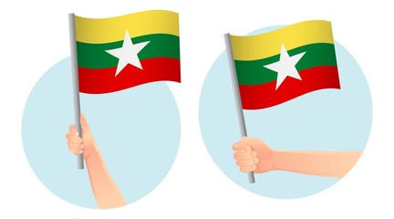 Myanmar flag in hand icon