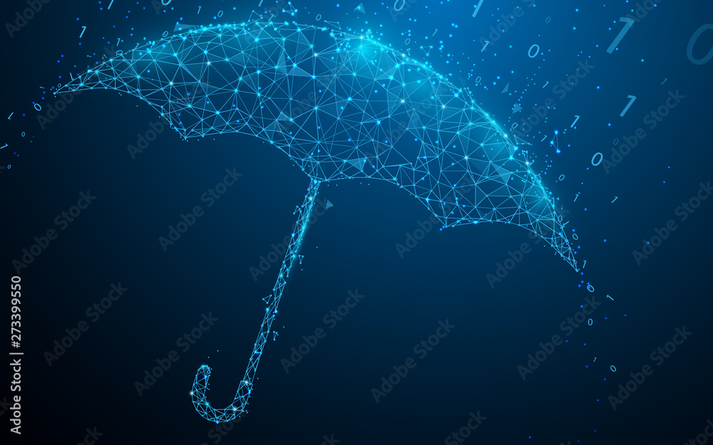 Fototapete Umbrella and rain binary code. Data protection and security and privacy concept
