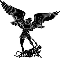 Archangel Michael, Winning Battle with the Devil - obrazy, fototapety, plakaty