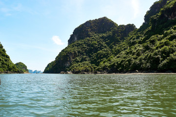 Ha long Bay, Vietnam - June 10, 2019: View over Ha Long Bay,Vietnam. tourist attractions very popular in northern Vietnam.