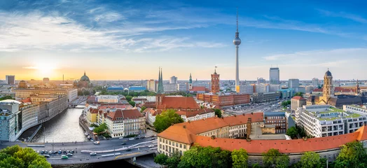 Crédence de cuisine en verre imprimé Berlin vue panoramique sur le centre-ville de berlin au coucher du soleil