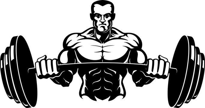 Body Builder Barbell Front View Vector