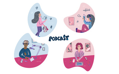 Podcast flat concept. Vector color card design.