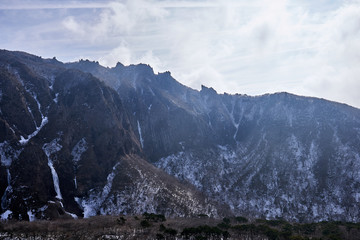 A view of the Yeongsilgiam in the winter seen from the Yeongsil hiking course in Mt. Hanlla in Jeju Island, South Korea.
