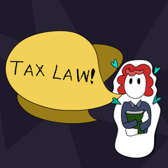Handwriting text writing Tax Law. Conceptual photo governmental assessment upon property value or transactions Girl Holding Book with Small Hearts Around her and Two Color Speech Bubble