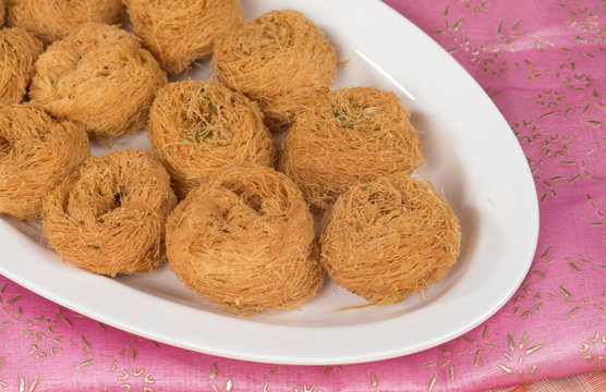Indian Desi Ghee Sweet Food Pheni or fini maid from maida, sugar and flavore