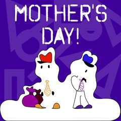 Conceptual hand writing showing Mother S Day. Concept meaning day of year where mothers are particularly honoured by children Figure of Two Men Standing with Pouch Bag White Snow Effect