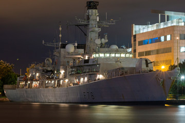 ship in port at night