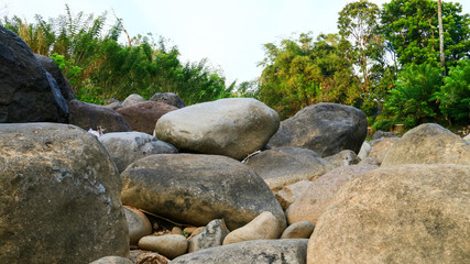 Stone in the Progo River in Central Java, Indonesia when dry season.