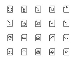 set of document line icons, check, data, file, paper, view