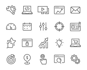 set of seo icons, such as marketing, search, analytics, development