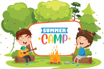 Vector Illustration Of Summer Camp Kids