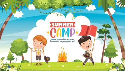 Vector Illustration Of Summer Camp Kids