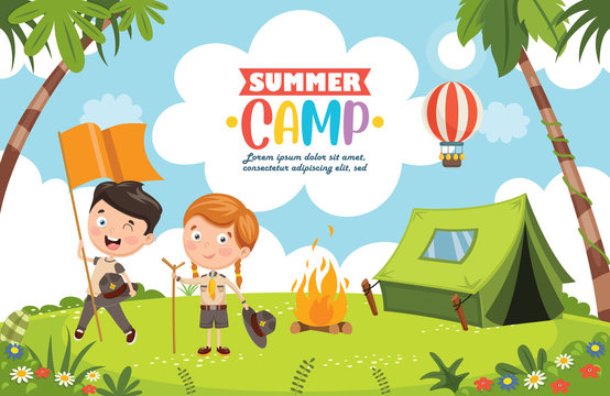 Vector Illustration Of Summer Camp Kids