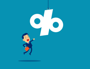 A business man reaching for percentage sign. Concept business success illustration. Vector flat cartoon character style design.