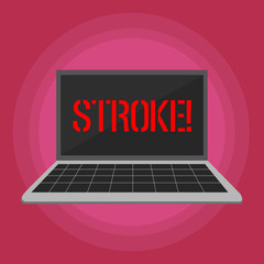 Text sign showing Stroke. Business photo text Patients losing consciousness due to poor blood flow medical Laptop with Grid Design Keyboard and Blank Black Screen on Pastel Backdrop