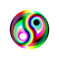 Design rainbow symbol yin-yang. Digital electronic, disco trans rave abstraction. Isolated vector illustration. Creative energy music striped swirl modern graphic pop art. Fantasy contrast concept