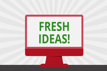 Handwriting text Fresh Ideas. Conceptual photo thought or suggestion as to a possible course of action Blank Space Desktop Computer Colorful Monitor Screen Freestanding on Table