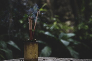 Incense and smoke that has been lit up for offerings