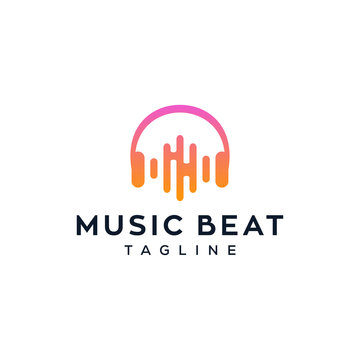 electro music beat / headphone vector logo design