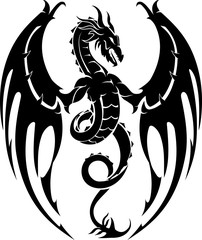 Dragon Crest, Black Ink Isolated Vector