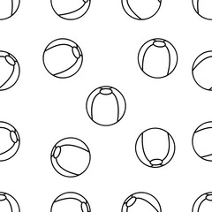 Seamless Pattern of Beach Ball hand drawn in black and white doodle vector