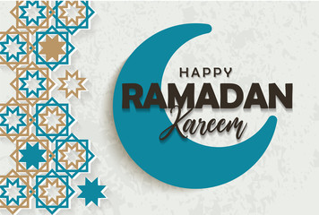 Ramadan kareem greeting card with half a month background